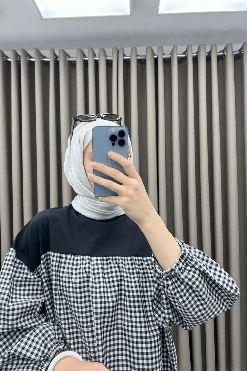 Gingham Tunic Black