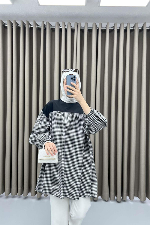 Gingham Tunic Black