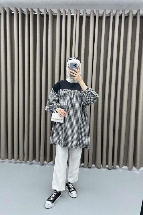 Gingham Tunic Black