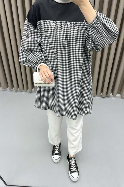 Gingham Tunic Black