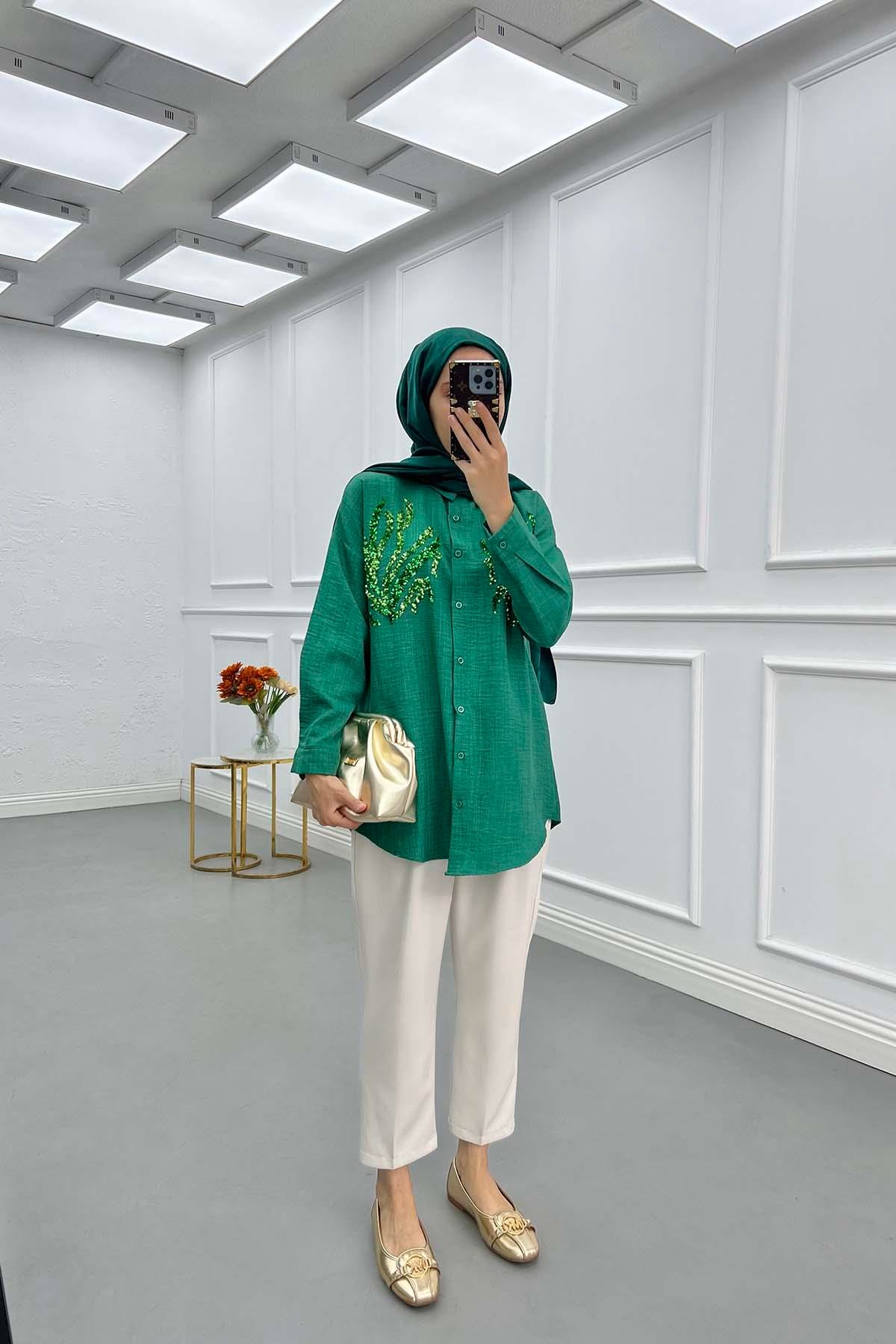 Sare Fashion Sequin Patterned Shirt Benetton Green
