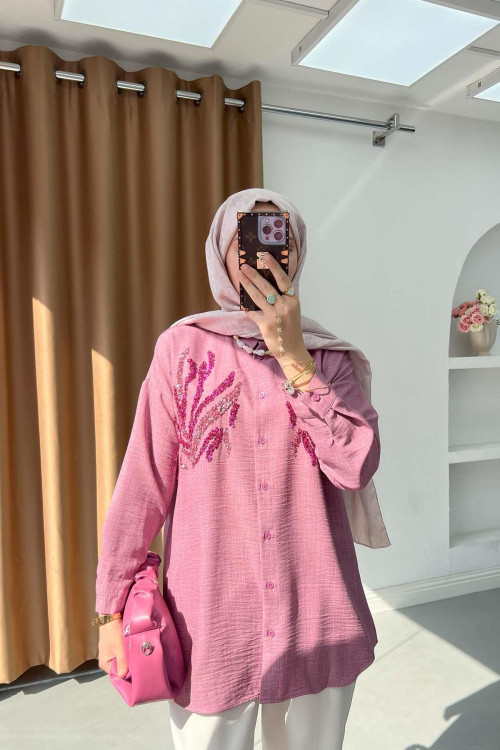 Sare Fashion Sequin Patterned Shirt Dusty Rose