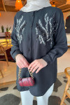 Sare Fashion Sequin Patterned Shirt Black