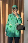 Sare Fashion Shirt with Sequin and Embroidery Details Green