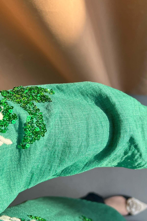 Sare Fashion Shirt with Sequin and Embroidery Details Green