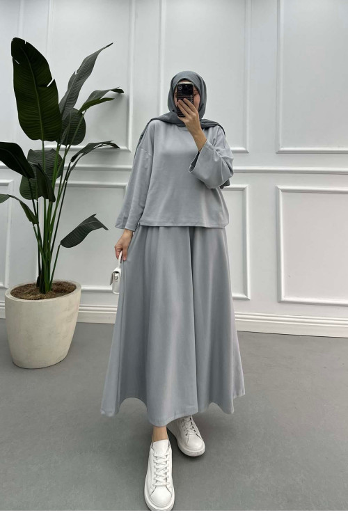 Sare Fashion Relaxed Cut Skirt Suit Gray Sare Fashion Relaxed Cut Skirt Suit Gray
