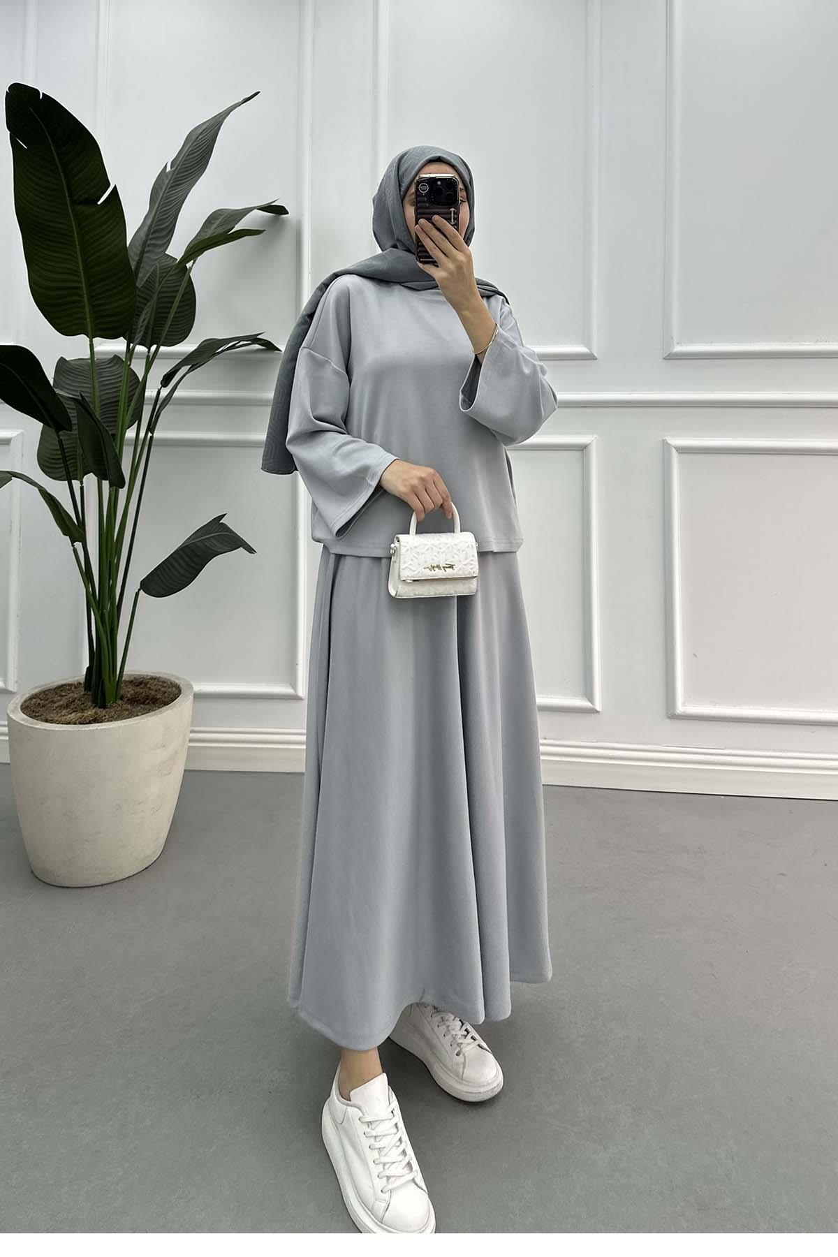 Sare Fashion Relaxed Cut Skirt Suit Gray