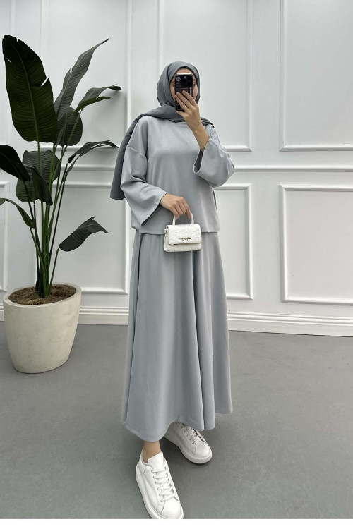 Sare Fashion Relaxed Cut Skirt Suit Gray Sare Fashion Relaxed Cut Skirt Suit Gray