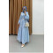 Sare Fashion Bohemian Dress with Ruffled Waist and Belt, Baby Blue