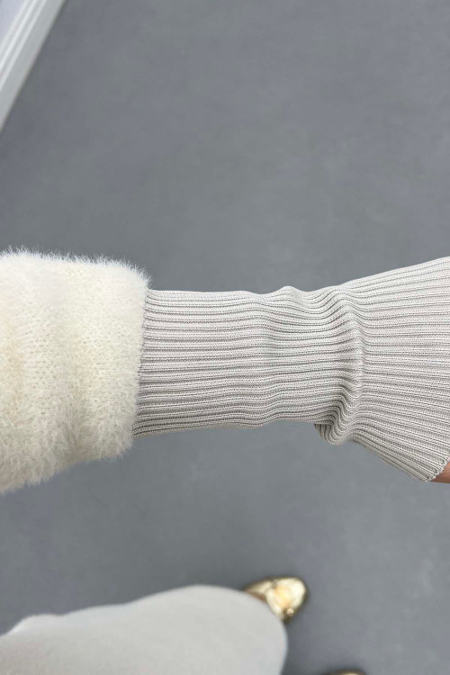 Sare Fashion Bearded Long Cardigan Ecru