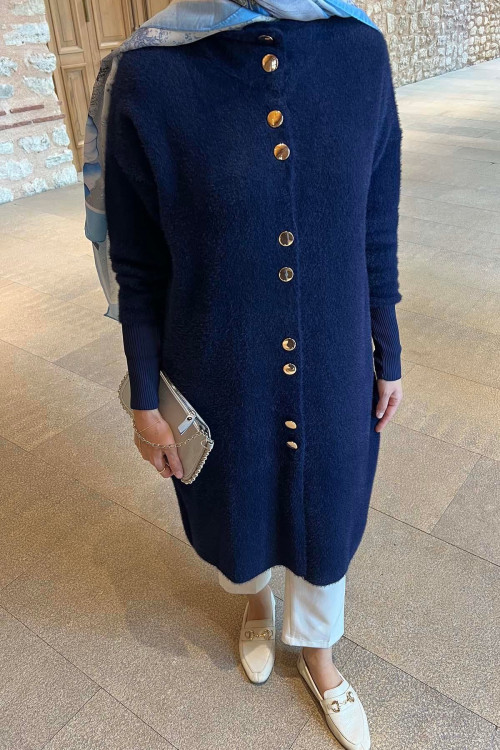 Sare Fashion Bearded Long Cardigan Navy Blue