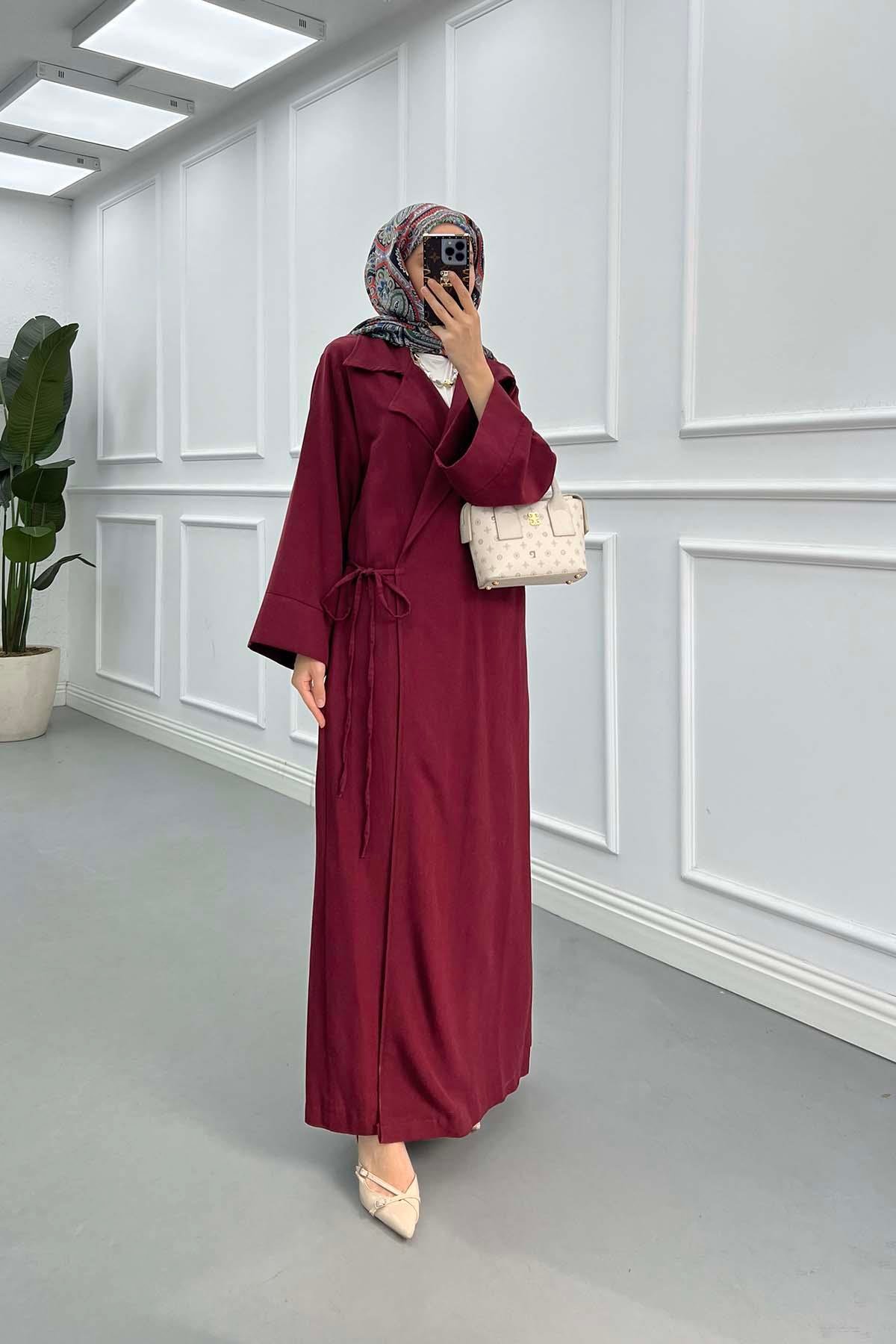 Sare Fashion Shawl Collar Laced Trench Coat Burgundy