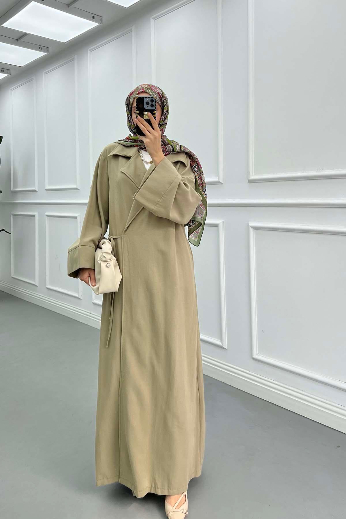 Sare Fashion Shawl Collar Laced Trench Coat Soft Green