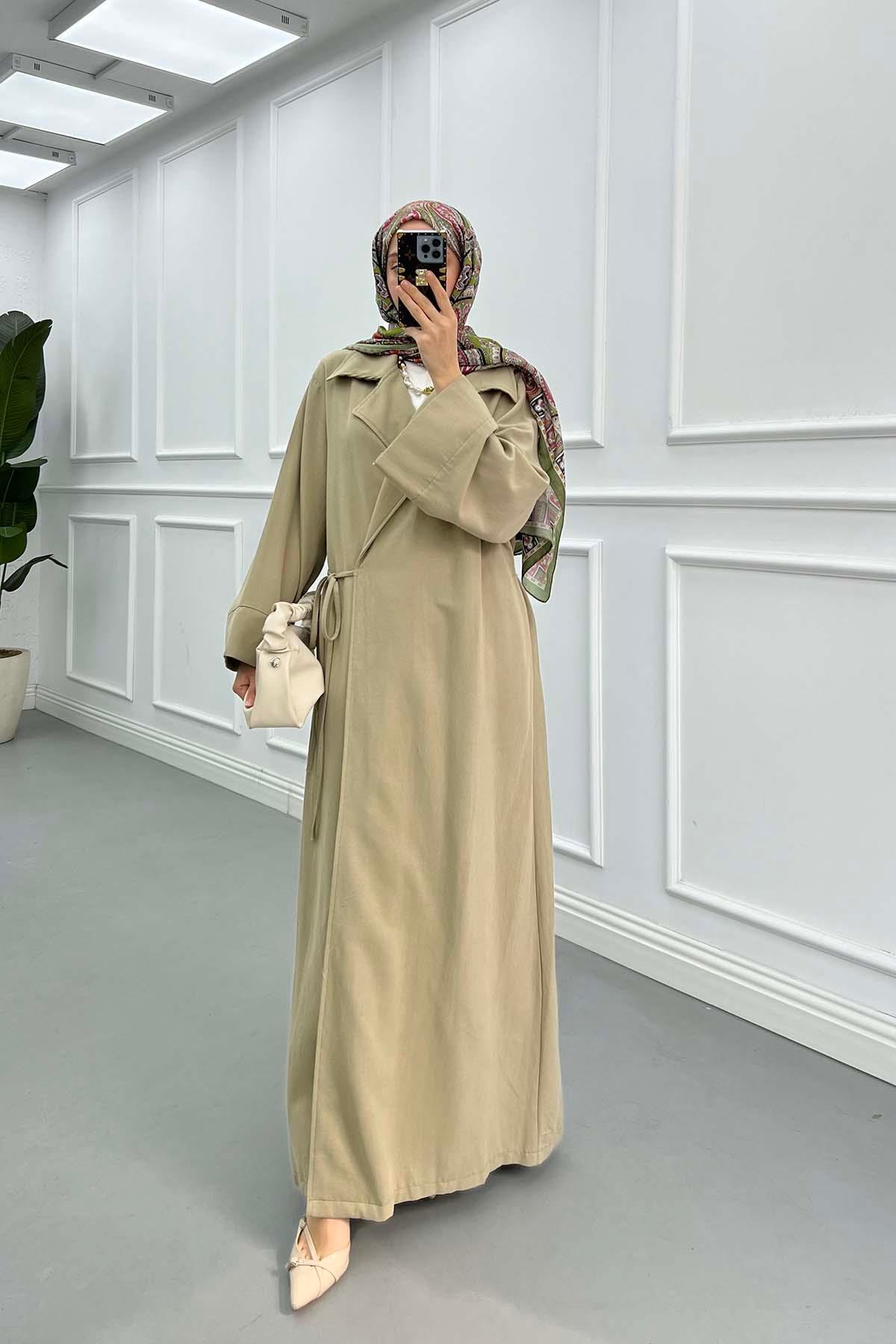 Sare Fashion Shawl Collar Laced Trench Coat Soft Green