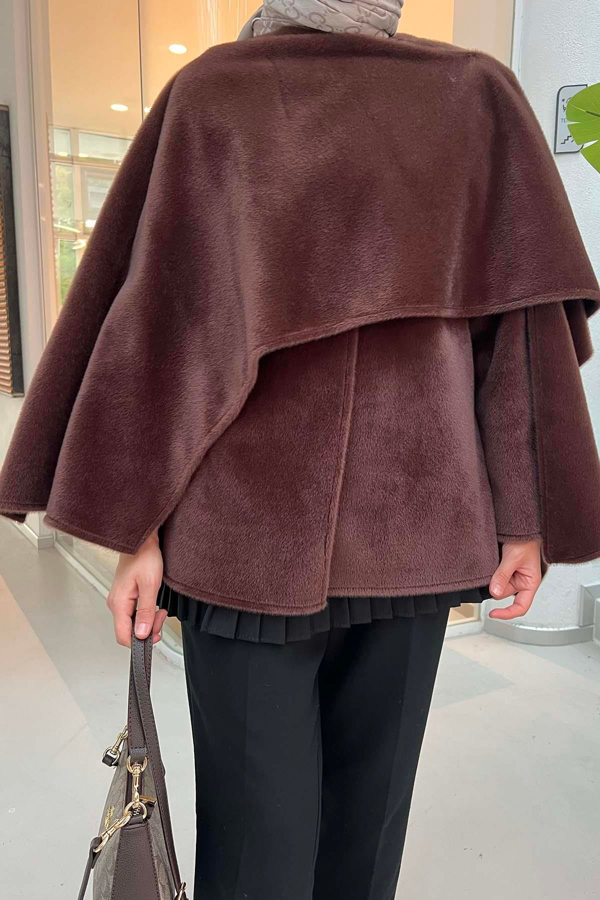 Sare Fashion Shawl Collar Fur Poncho Brown Sare Fashion Shawl Collar Fur Poncho Brown