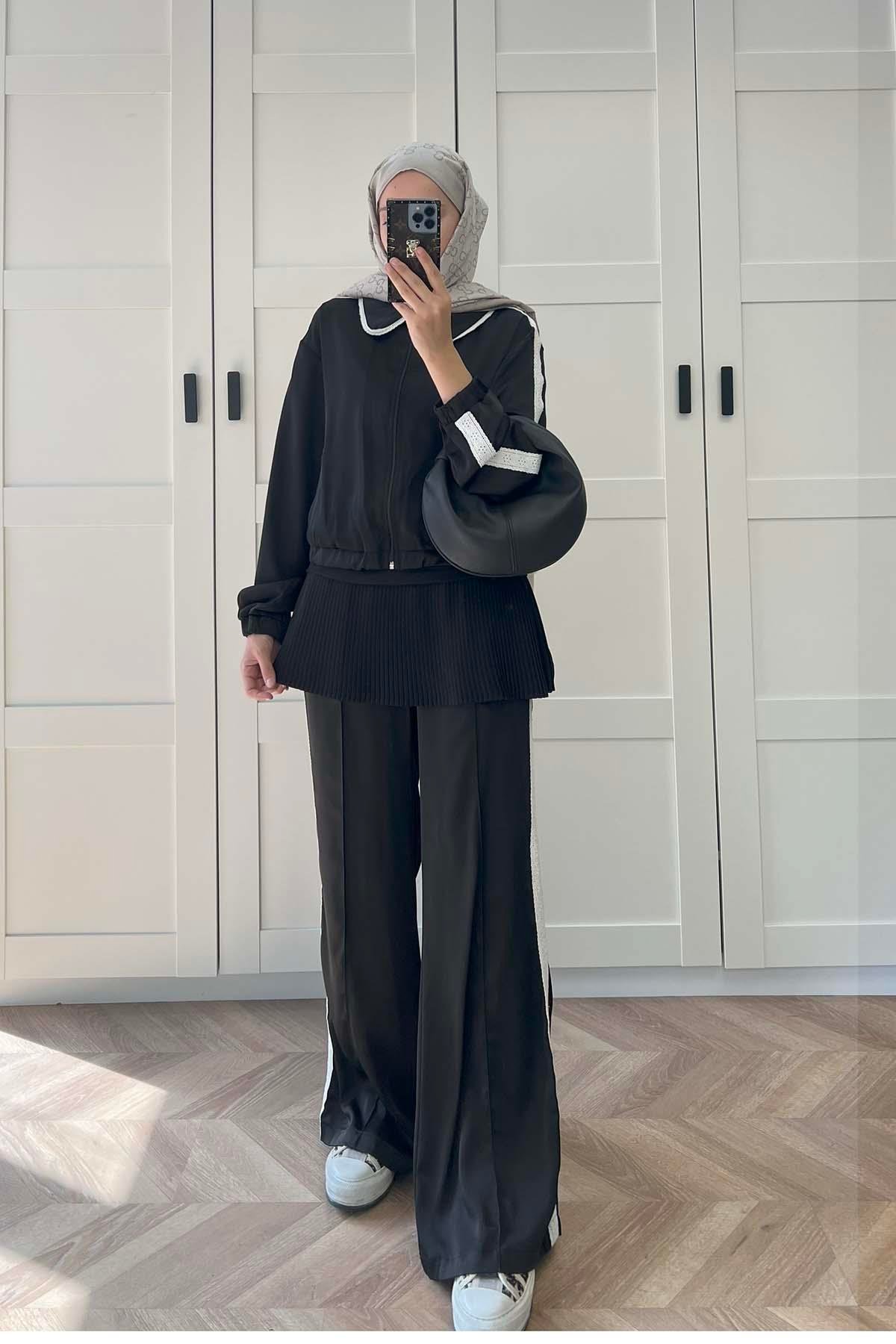 Sare Fashion Satin Silk Sports Suit Black