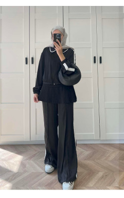 Sare Fashion Satin Silk Sports Suit Black