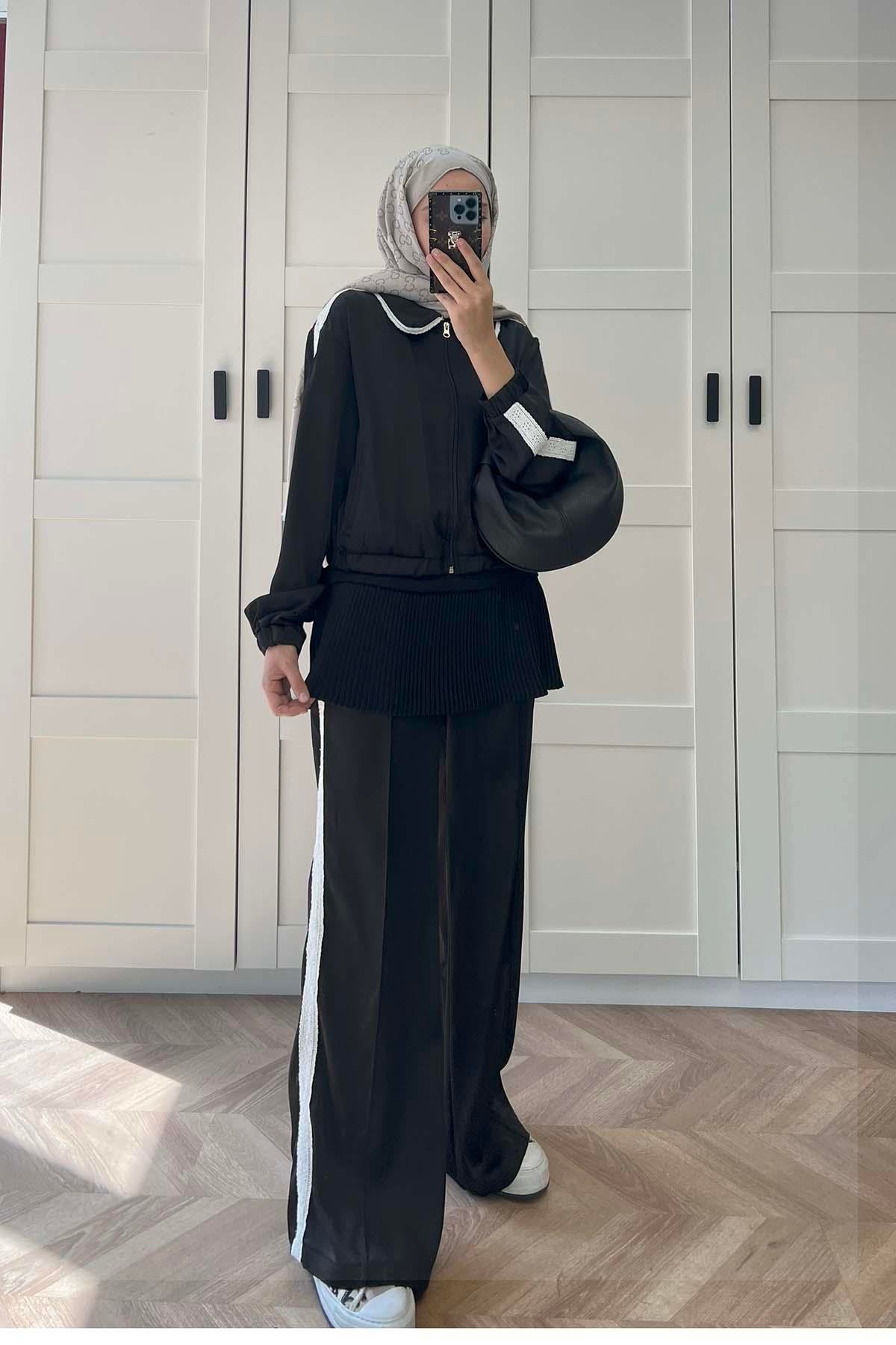 Sare Fashion Satin Silk Sports Suit Black