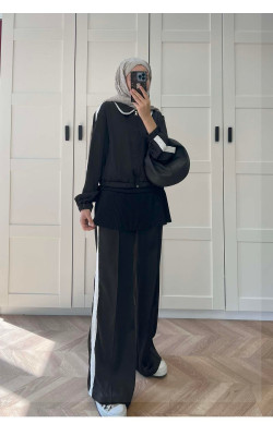 Sare Fashion Satin Silk Sports Suit Black