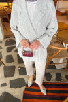 Sare Fashion Linen Jacket with Pearl Buttons Gray