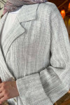Sare Fashion Linen Jacket with Pearl Buttons Gray
