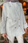 Sare Fashion Linen Jacket with Pearl Buttons Gray