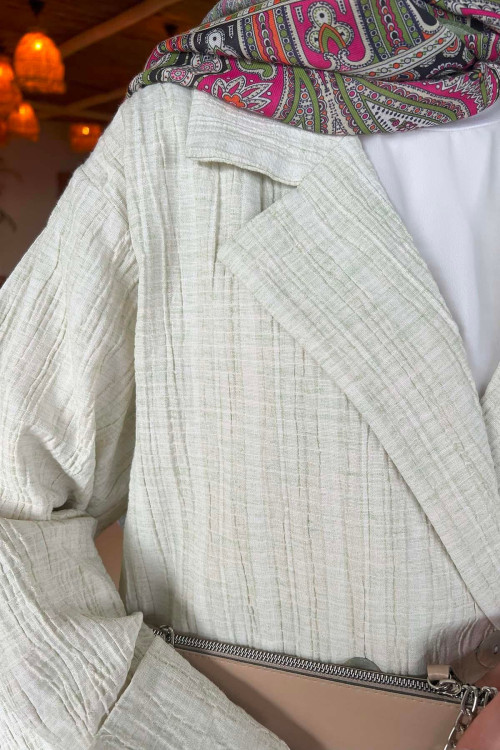 Sare Fashion Linen Jacket with Pearl Buttons Mint Green