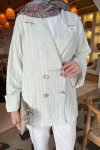 Sare Fashion Linen Jacket with Pearl Buttons Mint Green
