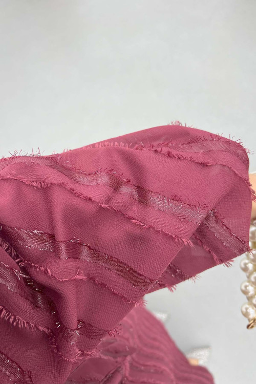 Sare Fashion Stripe Patterned Feathered Dress Burgundy