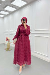 Sare Fashion Stripe Patterned Feathered Dress Burgundy