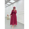 Sare Fashion Stripe Patterned Feathered Dress Burgundy