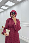 Sare Fashion Stripe Patterned Feathered Dress Burgundy