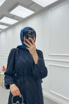 Sare Fashion Stripe Patterned Feather Dress Navy Blue