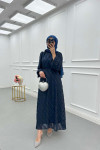 Sare Fashion Stripe Patterned Feather Dress Navy Blue