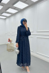 Sare Fashion Stripe Patterned Feather Dress Navy Blue