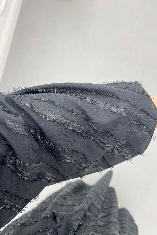 Sare Fashion Stripe Patterned Feather Dress Black