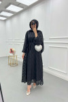 Sare Fashion Stripe Patterned Feather Dress Black