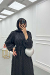 Sare Fashion Stripe Patterned Feather Dress Black