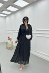 Sare Fashion Stripe Patterned Feather Dress Black