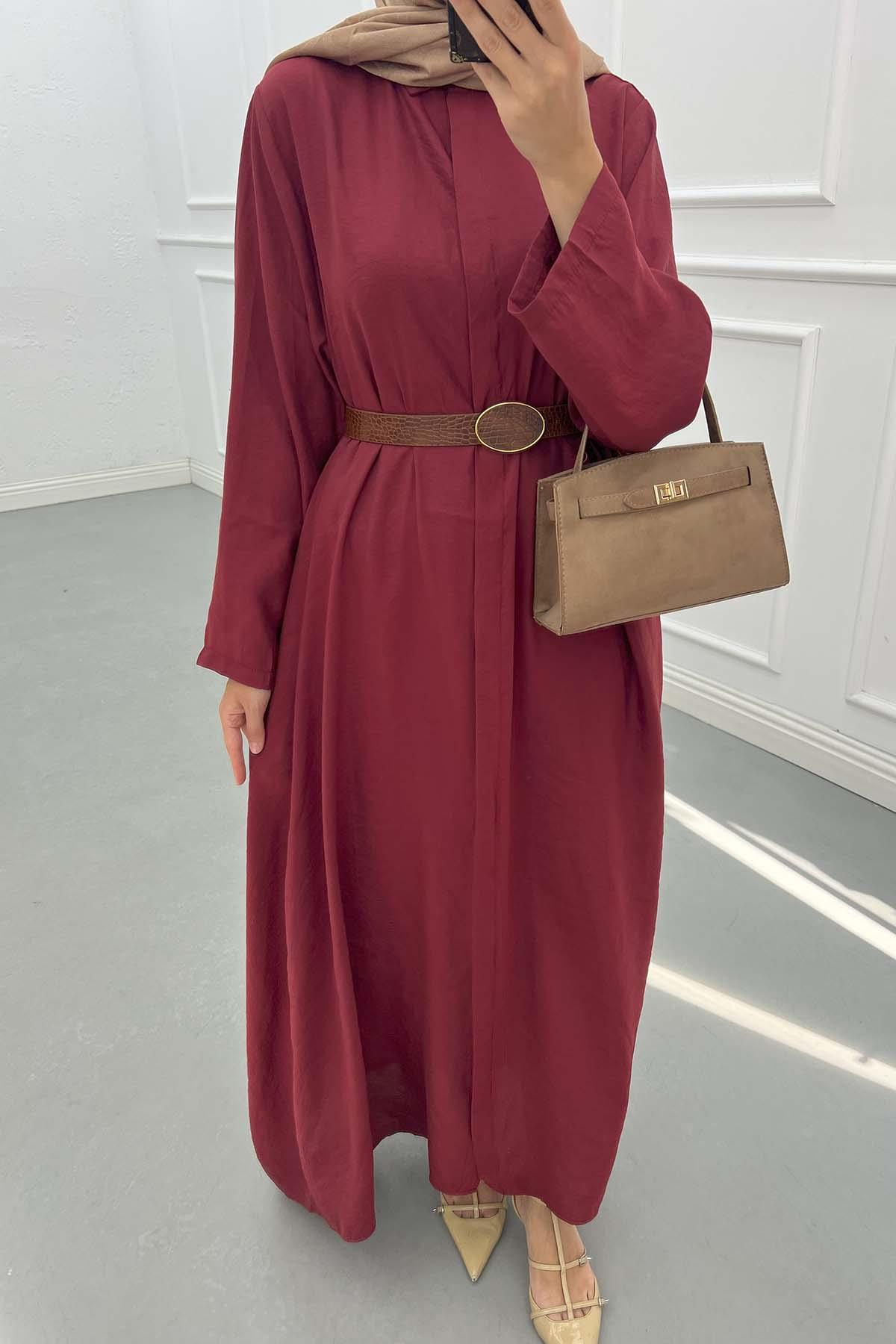Sare Fashion Removable Belted Shirt Dress Burgundy Sare Fashion Removable Belted Shirt Dress Burgundy