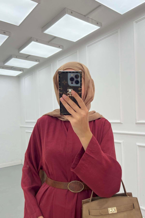 Sare Fashion Removable Belted Shirt Dress Burgundy Sare Fashion Removable Belted Shirt Dress Burgundy