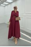 Sare Fashion Removable Belted Shirt Dress Burgundy
