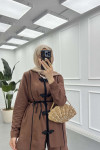 Sare Fashion Removable Belted Piping Two Piece Suit Brown