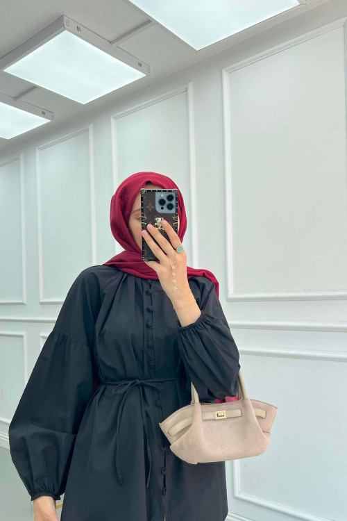 Sare Fashion Removable Belted Shirt Black