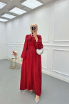 Sare Fashion Jacquard Dress with Removable Belt, Burgundy