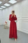 Sare Fashion Jacquard Dress with Removable Belt, Burgundy
