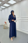 Sare Fashion Jacquard Dress with Removable Belt Navy Blue