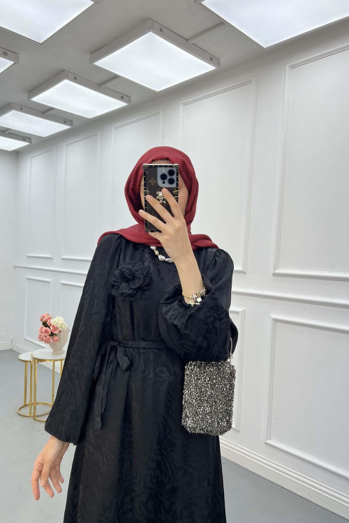 Sare Fashion Jacquard Dress with Removable Belt Black