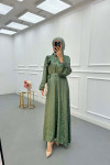 Sare Fashion Jacquard Dress with Removable Belt Green