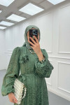 Sare Fashion Jacquard Dress with Removable Belt Green